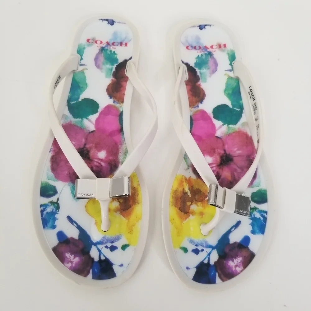 Coach Landon Jelly Floral Sandals Flip Flops Bow Detail Size 6B